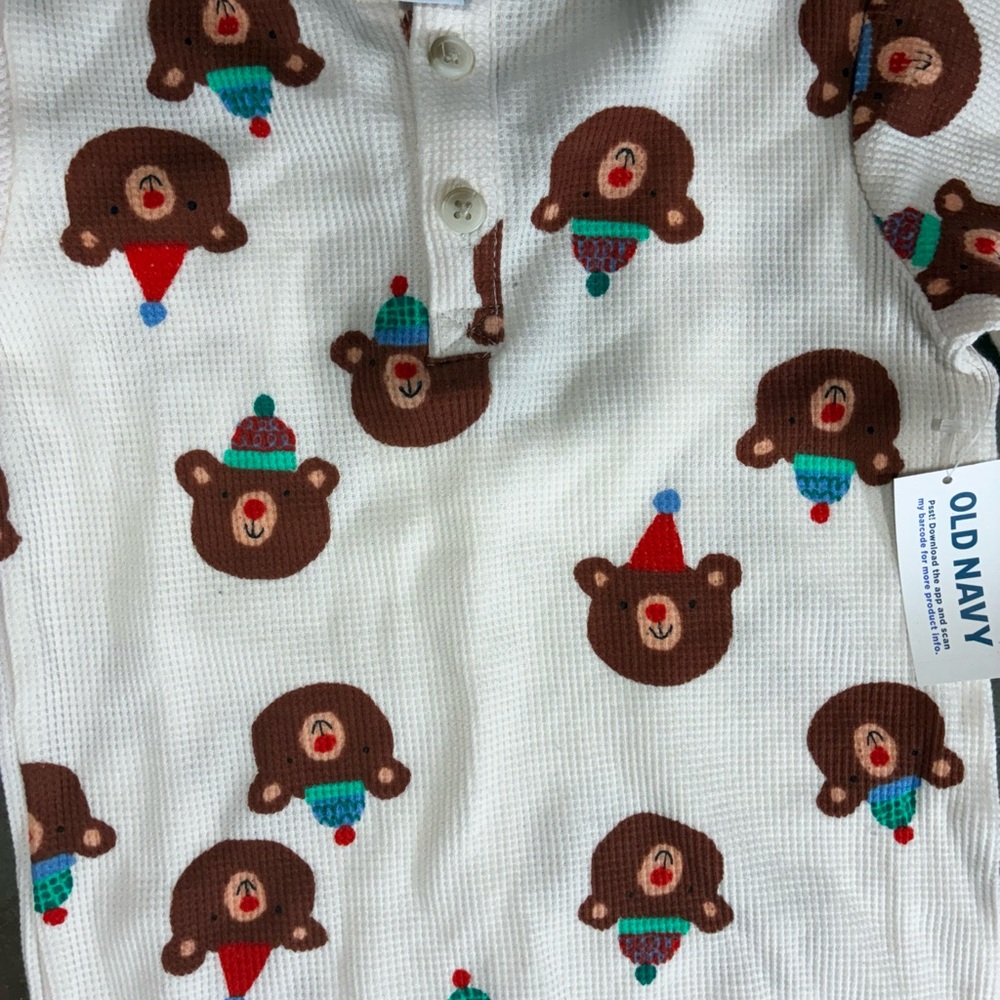 Old Navy Cream white Bear Print Baby One-Piece with Brown Bears - Picture 3 of 3